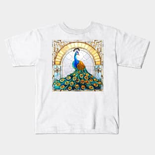 Stained Glass Peacock #5 Kids T-Shirt
